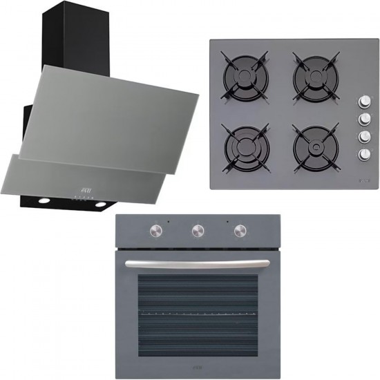 Çetintaş Evii Gri Cam Ankastre Set (5112+848+55221)