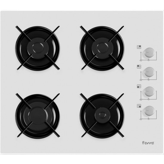 Ferre B-2140-Ce 60 Cm Beyaz 4 G. D.Gazlı Cam Ankastre Ocak