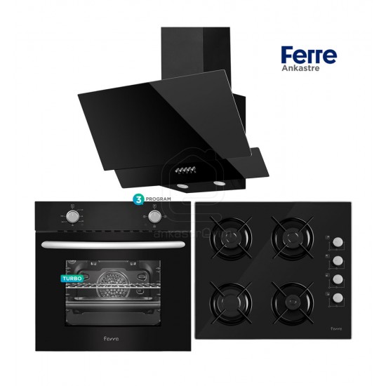 Ferre Black Lizbon Turbo Siyah Cam Ankastre Set
